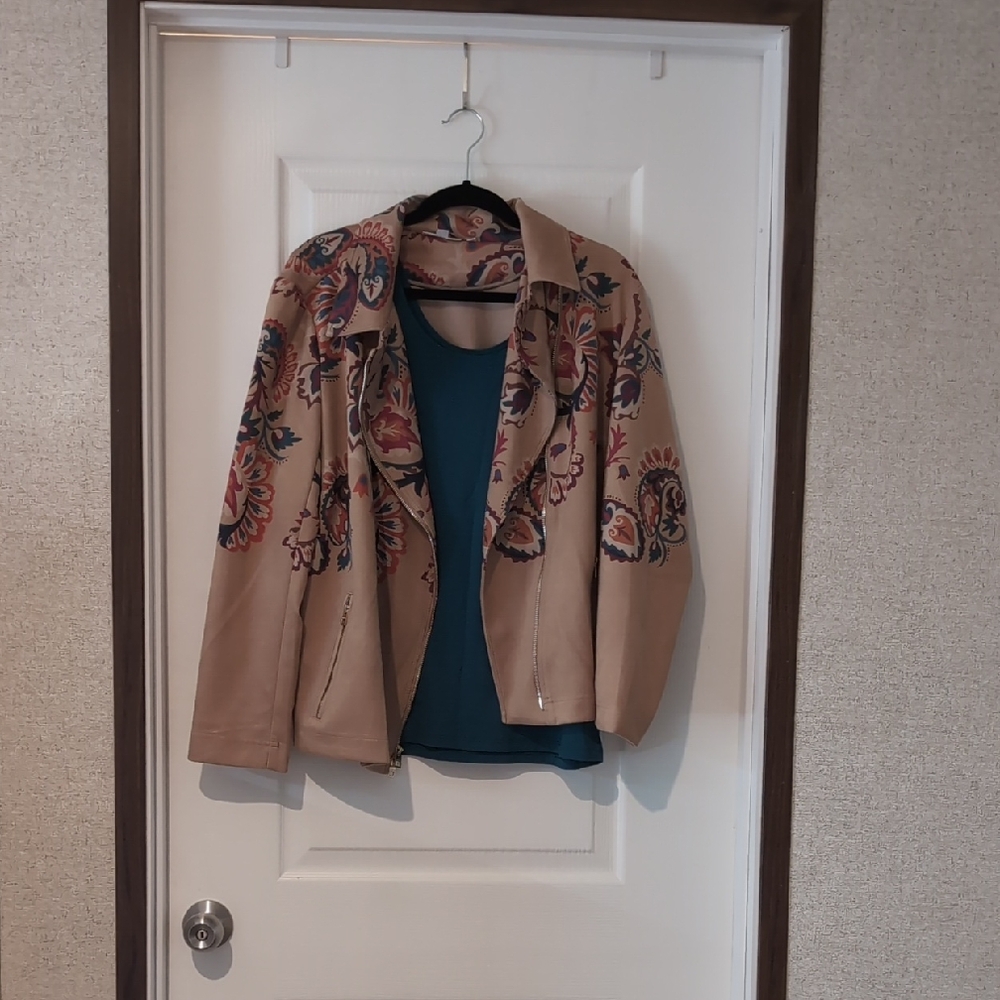 Chico's Faux Suede Jacket And Matching Tank, Size XL